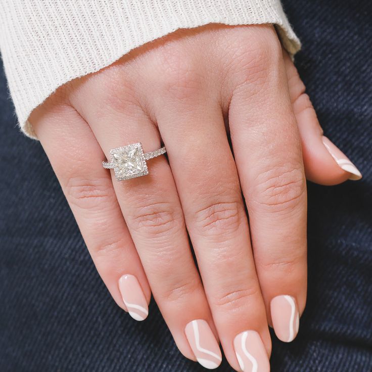 Princess Cut with Halo-Studded Band- Ring