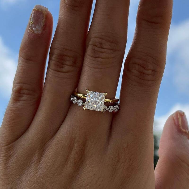 Princess Cut- With Solitaire Stackable Band- Ring
