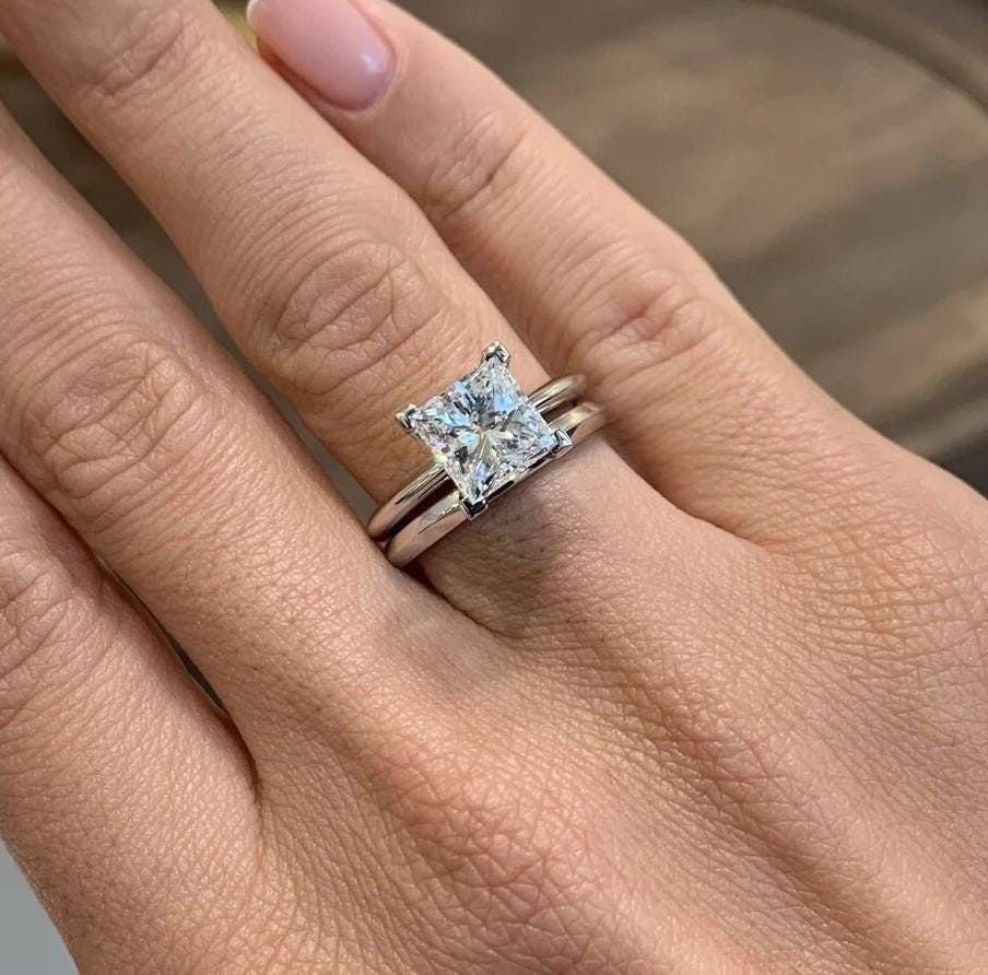 Princess Cut Solitaire with Stackable Gold Band- Ring